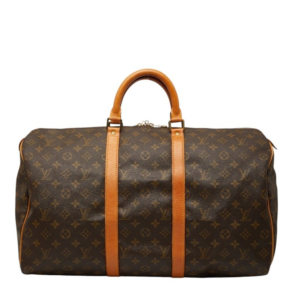 LOUIS VUITTON Brown Monogram Leather Keepall 50 Boston Bag